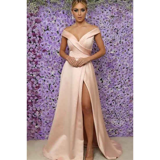 Alluring Off-the-Shoulder Prom Dresses Side Slit Sleeveless Evening Dresses