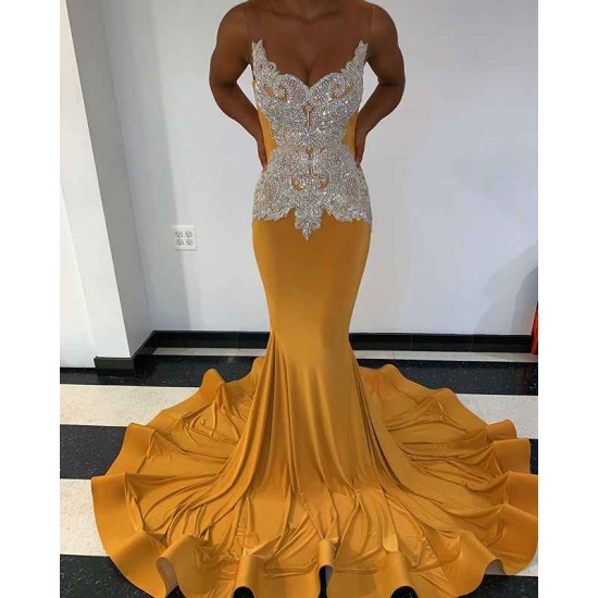 Sparkle Crystal Sheer Tulle Prom Dresses Sleeveless Alluring Fit and Flare Evening Gowns