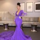 Unique Lace Appliques Deep Chic V-neck Prom Dresses Long Sleeves Fit and Flare Evening Gowns