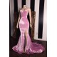 Pink Velvet Sweetheart Prom Dresses Elegant Side Slit Mermaid Long Evening Gowns
