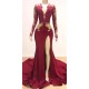 Deep V-neck Long Sleevess Lace Appliques Split Mermaid Evening Gowns