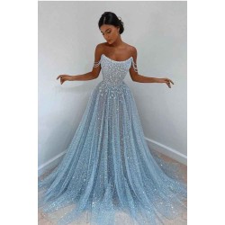 Charming Sleeveless Aline Evening Party Dress Sequined Party Gowns