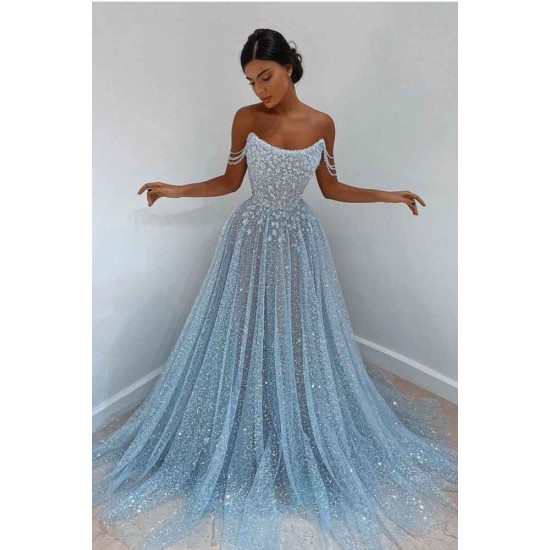 Charming Sleeveless Aline Evening Party Dress Sequined Party Gowns
