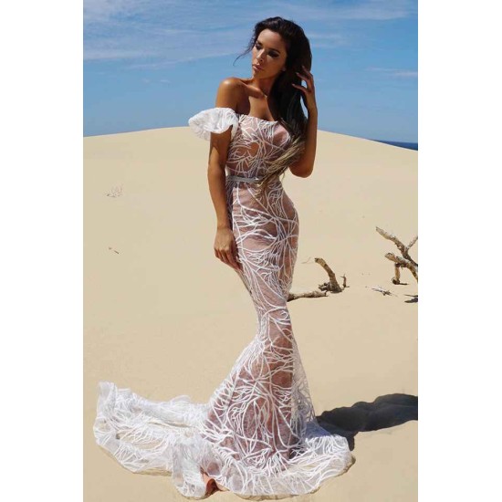 Off-the-Shoulder Wholesale Evening Dresses Different Lace Nude Lining Prom Party Gowns