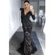 Charming Black Tulle Nude Lining Evening Dresses with Sleeves Elegant Long Sleeves Beads Appliques Prom Dresses