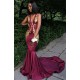 Burgundy V-Neck Prom Dress, Mermaid Evening Dress