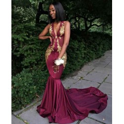 Burgundy V-Neck Prom Dress, Mermaid Evening Dress