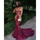Burgundy V-Neck Prom Dress, Mermaid Evening Dress