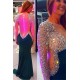 Classic Long Sleeves Mermaid Evening Dresses Crystals Zipper Back