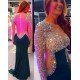 Classic Long Sleeves Mermaid Evening Dresses Crystals Zipper Back