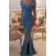 Elegant Off-the-Shoulder Slit Mermaid Buttons Evening Dress Long On Sale