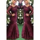 Elegant Long Sleeves Burgundy Evening Dress Mermaid Lace Appliques