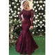 Elegant Long Sleeves Burgundy Evening Dress Mermaid Lace Appliques