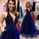 Elegant V-Neck Evening Dress Prom Party Gowns with Beadings