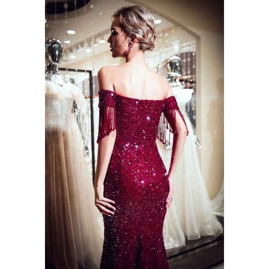 MELISSA Mermaid Off-the-shoulder V-neck Floor Length Sequins Evening Dresses