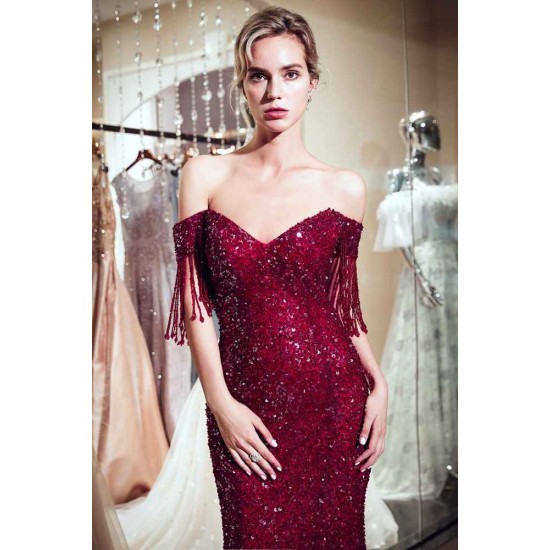 MELISSA Mermaid Off-the-shoulder V-neck Floor Length Sequins Evening Dresses