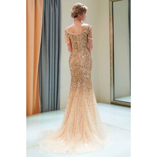 MELISSA Mermaid Off-the-shoulder V-neck Floor Length Sequins Evening Dresses