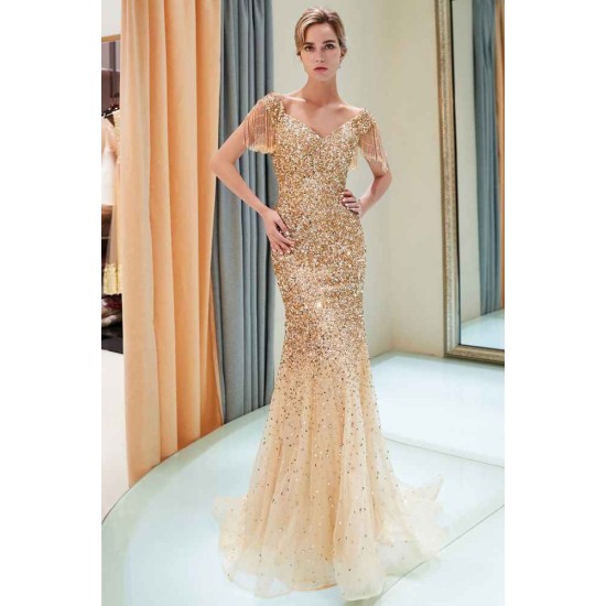 MELISSA Mermaid Off-the-shoulder V-neck Floor Length Sequins Evening Dresses