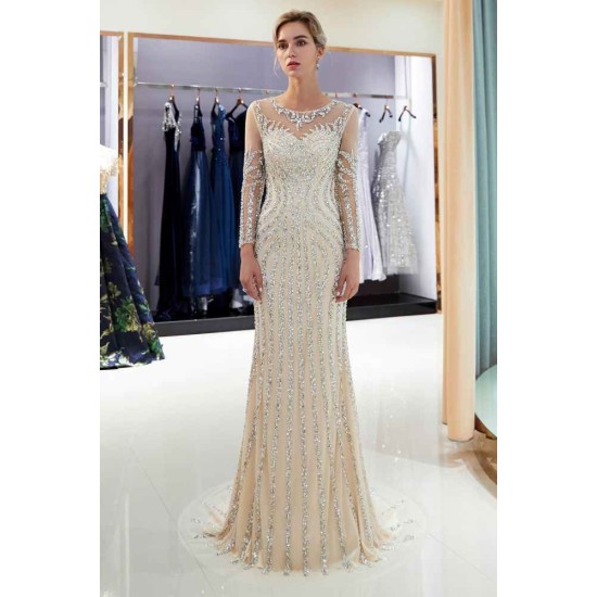 MARLENE Mermaid Sequined Pattern Long Sleevess Evening Dresses