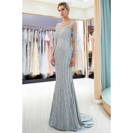 MARLENE Mermaid Sequined Pattern Long Sleevess Evening Dresses