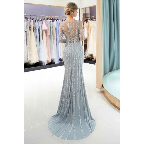 MARLENE Mermaid Sequined Pattern Long Sleevess Evening Dresses