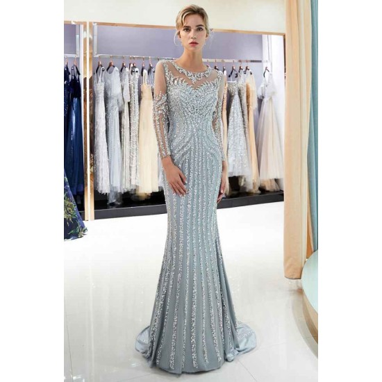 MARLENE Mermaid Sequined Pattern Long Sleevess Evening Dresses