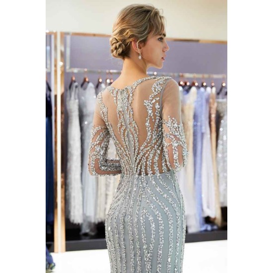 MARLENE Mermaid Sequined Pattern Long Sleevess Evening Dresses