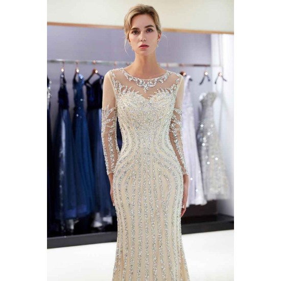 MARLENE Mermaid Sequined Pattern Long Sleevess Evening Dresses