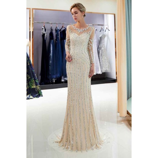 MARLENE Mermaid Sequined Pattern Long Sleevess Evening Dresses