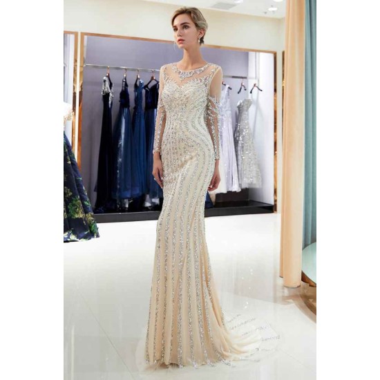 MARLENE Mermaid Sequined Pattern Long Sleevess Evening Dresses