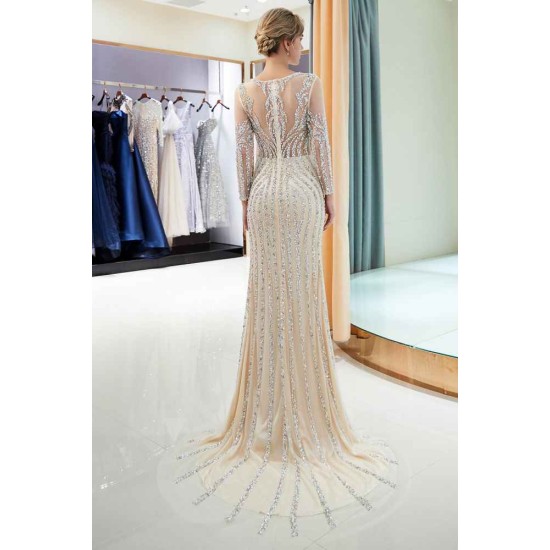 MARLENE Mermaid Sequined Pattern Long Sleevess Evening Dresses