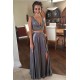 Modest Crystals V-neck Two Piece Front Split Evening Gown