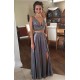 Modest Crystals V-neck Two Piece Front Split Evening Gown