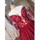 New Arrival Red Prom Dresses Off-the-Shoulder Lace Appliques Long Sleevess Puffy Evening Gowns