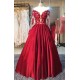 New Arrival Red Prom Dresses Off-the-Shoulder Lace Appliques Long Sleevess Puffy Evening Gowns