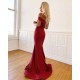 Rachel Simple Off-the-shoulder Burgundy Mermaid Prom Dress, Fromal Evening Gowns