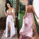 V-Neck Long Prom Party Gowns| Evening Party Gowns With Split