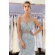 MEG Mermaid Sleeveless Illusion Neckline Crystal Sqeuined Tulle Evening Dresses