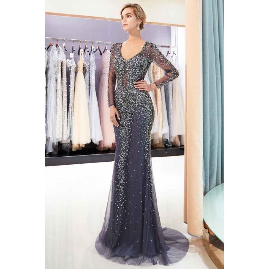 MAUREEN Mermaid V-neck Long Sleevess Charming Beading Evening Dresses