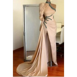 Halter Mermaid Evening Gown with Cape One Shoulder Front Split Prom Party Gowns