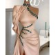 Halter Mermaid Evening Gown with Cape One Shoulder Front Split Prom Party Gowns