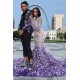 Long Sleeves Mermaid Evening Gowns Floral Pattern Sweep Train