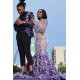 Long Sleeves Mermaid Evening Gowns Floral Pattern Sweep Train