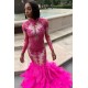 Long Sleeves Crystals Mermaid Evening Gowns Appliques Prom Party Gowns