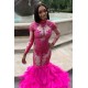 Long Sleeves Crystals Mermaid Evening Gowns Appliques Prom Party Gowns