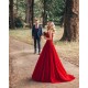 Red Halter Glitter A-lin Evening Gown Charming Sleeveless Floor Length Party Dress
