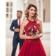 Red Halter Glitter A-lin Evening Gown Charming Sleeveless Floor Length Party Dress