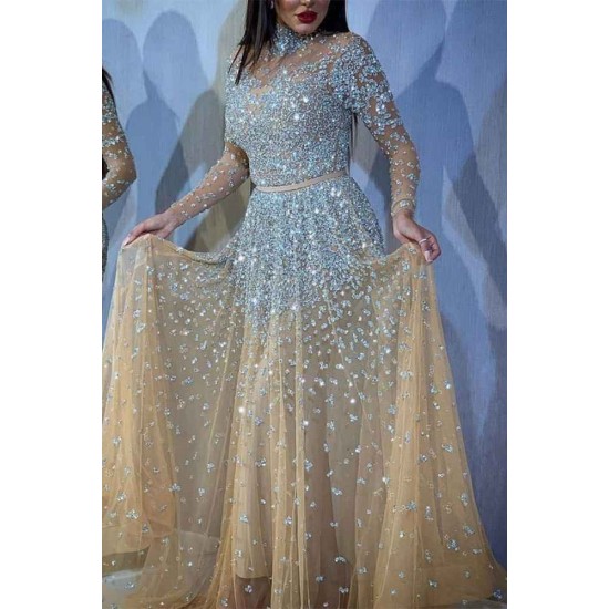 Sequins Charming Evening Maxi Dress Cocktail Party Dress Sequins Long Sleeve