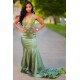 Charming Green Appliques Mermaid Prom Evening Maxi Dress Floor-Length Sweep Train Dress