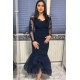 Navy Long Sleeve Mermaid Evening Dress Floor Length
